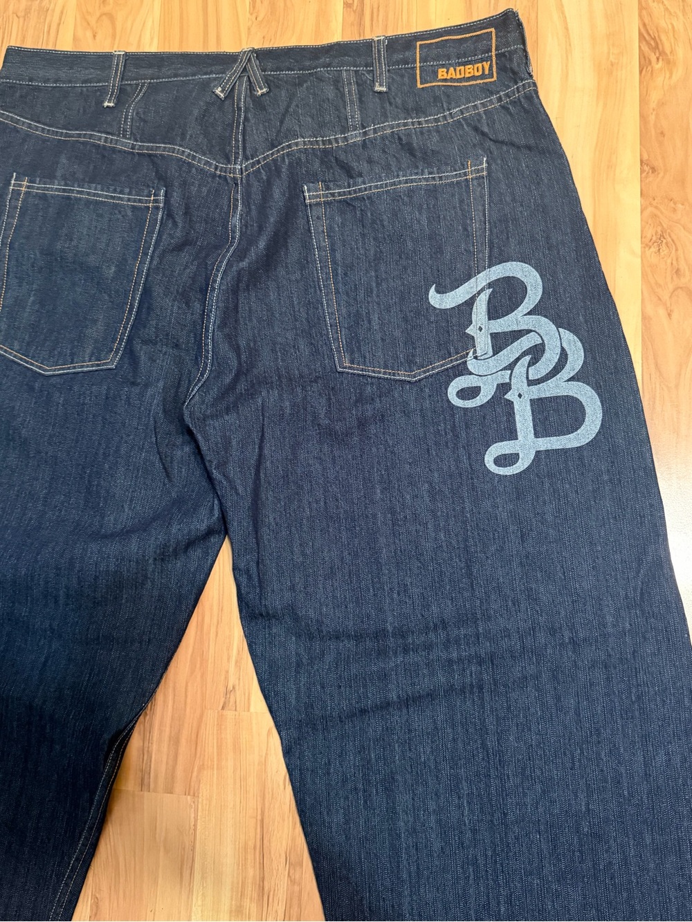 Vintage Y2K NEW Bad Boy Mens 41x38 Wide Leg Baggy Blue Denim Jeans Embroidered